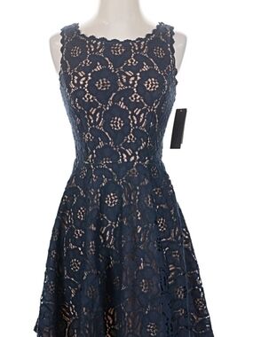 City Studio Navy Lace Midi Dress with Nude Lining